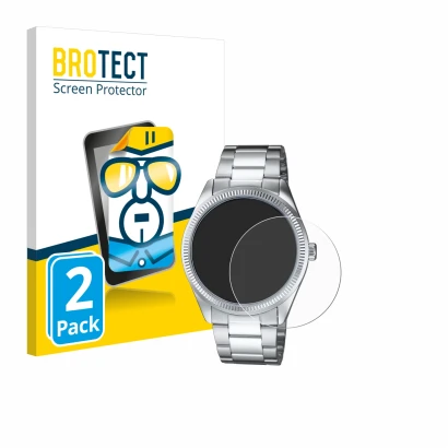 Front side of a product packaging with the brand logo BROTECT. Next to it is the device Casio MTP-1302PD shown with the corres