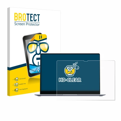 Front side of a product packaging with the brand logo BROTECT. Next to it is the device Samsung Galaxy Book4 Edge 16" shown wi