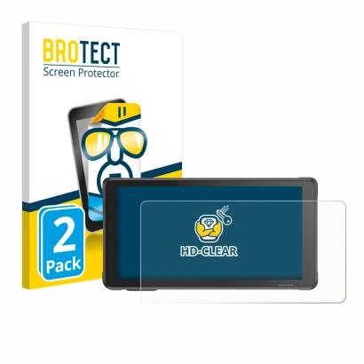 Front side of a product packaging with the brand logo BROTECT. Next to it is the device Interphone RideSync Sync55 shown with 