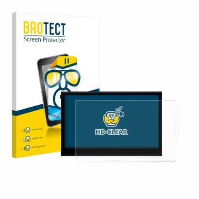 Front side of a product packaging with the brand logo BROTECT. Next to it is the device Wacom Movink 13 shown with the corresp