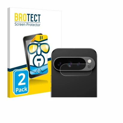 Front side of a product packaging with the brand logo BROTECT. Next to it is the device Google Pixel 9 Pro (ONLY Camera Lens) 