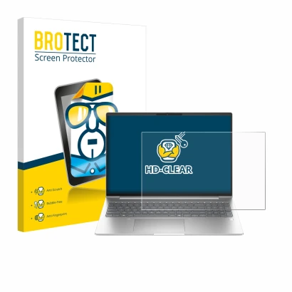 Front side of a product packaging with the brand logo BROTECT. Next to it is the device HP ProBook 460 G11 shown with the corr