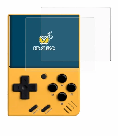 Image of the device Miyoo Mini V4 with a wide variety of screen protectors.