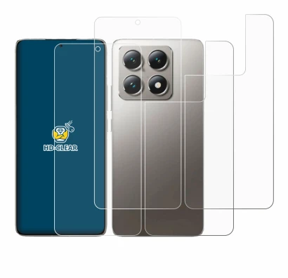 Image of the device Xiaomi 14T (Front+Back) with a wide variety of screen protectors.