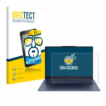 Front side of a product packaging with the brand logo BROTECT. Next to it is the device Lenovo Yoga Slim 7 Gen 9 14" shown wit