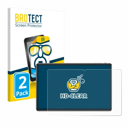 Front side of a product packaging with the brand logo BROTECT. Next to it is the device Facetel Q7 11" shown with the correspo