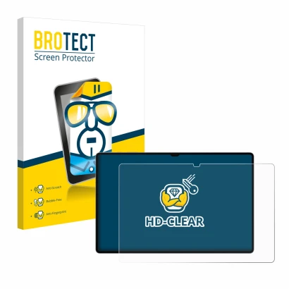 Front side of a product packaging with the brand logo BROTECT. Next to it is the device Samsung Galaxy Tab S10 Ultra 5G shown 