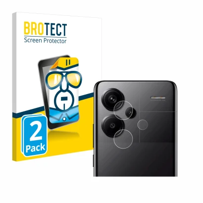 Front side of a product packaging with the brand logo BROTECT. Next to it is the device Xiaomi Redmi Note 13 Pro+ 5G (ONLY Cam