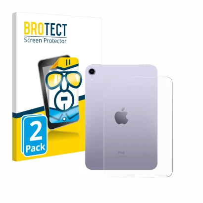 Front side of a product packaging with the brand logo BROTECT. Next to it is the device Apple iPad Mini 7 WiFi 2024 (Back) sho