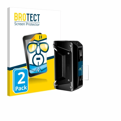 Front side of a product packaging with the brand logo BROTECT. Next to it is the device geekvape Aegis 3 shown with the corres