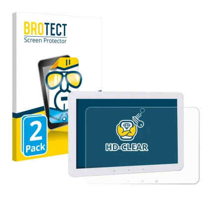 Front side of a product packaging with the brand logo BROTECT. Next to it is the device Amazon Echo Hub 8" shown with the corr