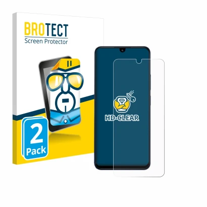 Front side of a product packaging with the brand logo BROTECT. Next to it is the device Xiaomi Redmi 14C shown with the corres