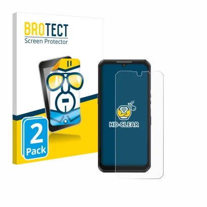Front side of a product packaging with the brand logo BROTECT. Next to it is the device Oukitel WP39 shown with the correspond