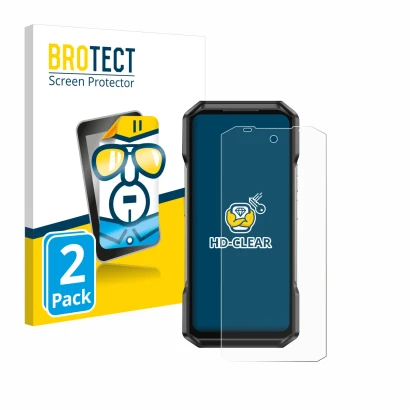 Front side of a product packaging with the brand logo BROTECT. Next to it is the device Ulefone Armor 27 shown with the corres