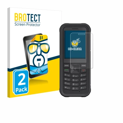 Front side of a product packaging with the brand logo BROTECT. Next to it is the device Sonim XP100 shown with the correspondi