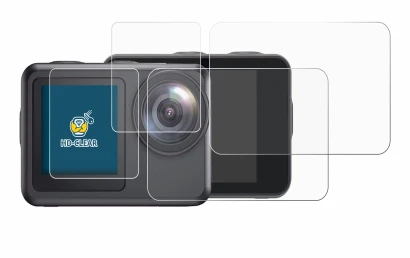 Image of the device Akaso Brave 7 LE with a wide variety of screen protectors.