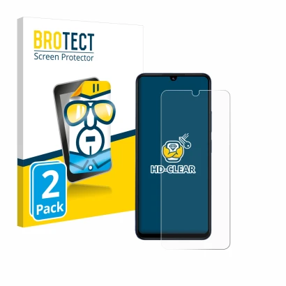 Front side of a product packaging with the brand logo BROTECT. Next to it is the device Xiaomi Redmi 14C 5G shown with the cor