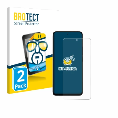 Front side of a product packaging with the brand logo BROTECT. Next to it is the device Xiaomi Redmi Note 14 4G shown with the