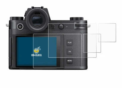 Image of the device Leica SL3-S (Display + top plate display) with a wide variety of screen protectors.