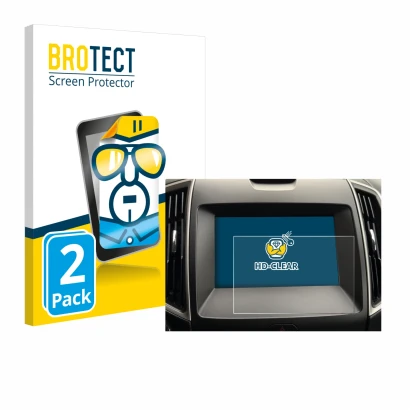 Front side of a product packaging with the brand logo BROTECT. Next to it is the device Ford Galaxy Infotainment Sync 3 (2019)