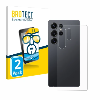 Front side of a product packaging with the brand logo BROTECT. Next to it is the device Samsung Galaxy S25 Ultra Enterprise Ed
