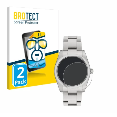 Front side of a product packaging with the brand logo BROTECT. Next to it is the device Rolex Oyster Perpetual 34 shown with t