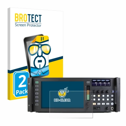 Front side of a product packaging with the brand logo BROTECT. Next to it is the device Behringer Wing Rack shown with the cor