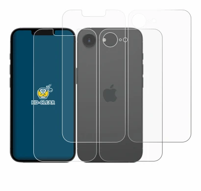 Image of the device Apple iPhone 16e (Front+Back) with a wide variety of screen protectors.