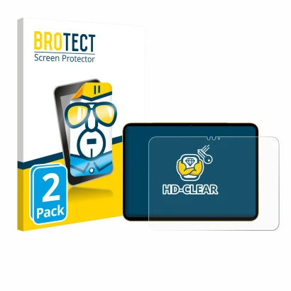 Front side of a product packaging with the brand logo BROTECT. Next to it is the device Apple iPad Air 11