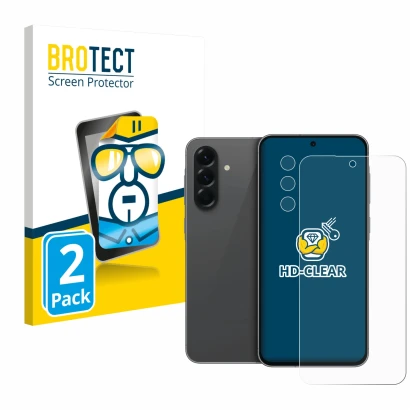 Front side of a product packaging with the brand logo BROTECT. Next to it is the device Samsung Galaxy A56 5G (Front+Camera) s