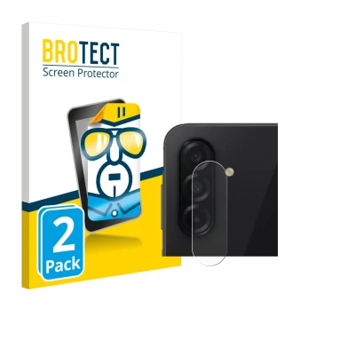 Front side of a product packaging with the brand logo BROTECT. Next to it is the device Samsung Galaxy A26 5G (ONLY Camera Len