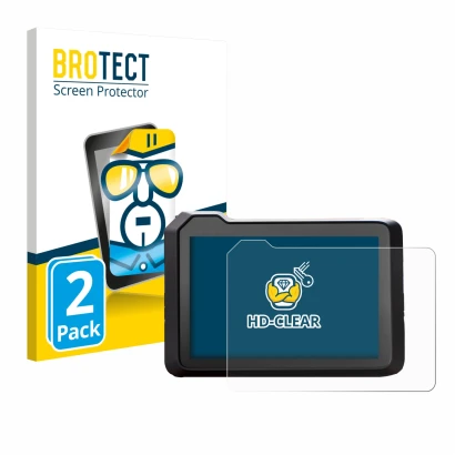 Front side of a product packaging with the brand logo BROTECT. Next to it is the device KTM 1390 Super Duke R 2025 5" shown wi