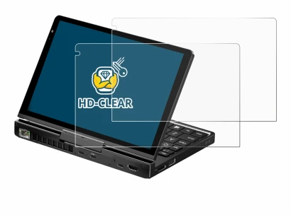 Image of the device GPD Pocket 4 with a wide variety of screen protectors.