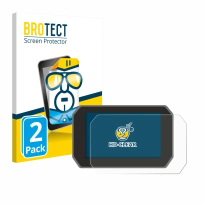 Front side of a product packaging with the brand logo BROTECT. Next to it is the device Yamaha Tracer 9 GT+ 2025 shown with th