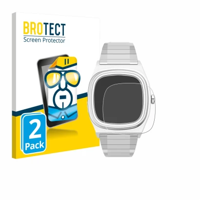Front side of a product packaging with the brand logo BROTECT. Next to it is the device Timex Reissue 1983 E shown with the co