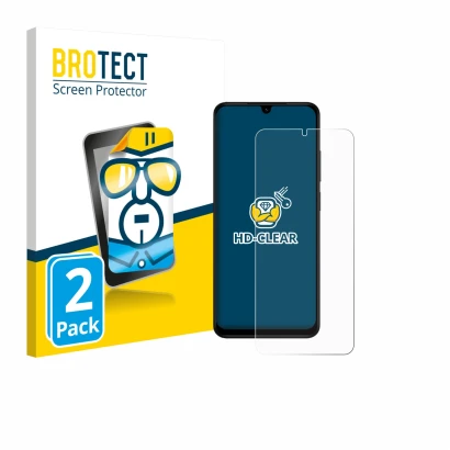 Front side of a product packaging with the brand logo BROTECT. Next to it is the device Xiaomi Redmi A5 shown with the corresp