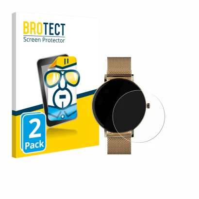 Front side of a product packaging with the brand logo BROTECT. Next to it is the device ZenWatch Venice Pro shown with the cor