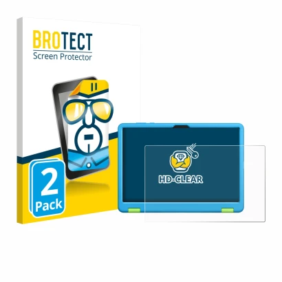 Front side of a product packaging with the brand logo BROTECT. Next to it is the device Honor Pad X8a Kids Edition shown with 