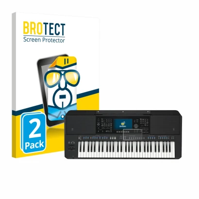 Front side of a product packaging with the brand logo BROTECT. Next to it is the device Yamaha PSR-SX720 shown with the corres