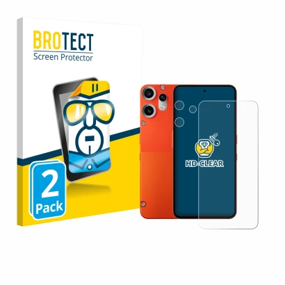 Front side of a product packaging with the brand logo BROTECT. Next to it is the device Nothing CMF Phone 2 Pro (Front+Camera)