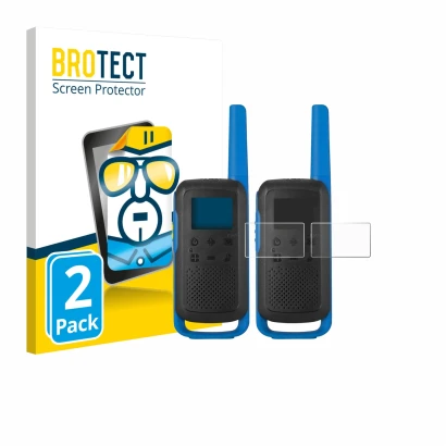 Front side of a product packaging with the brand logo BROTECT. Next to it is the device Motorola TALKABOUT T62 shown with the