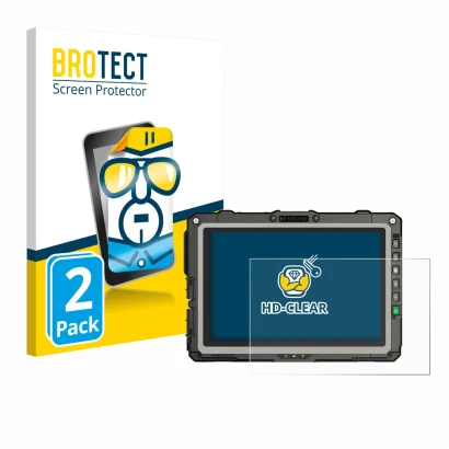 Front side of a product packaging with the brand logo BROTECT. Next to it is the device Getac UX10 G3 shown with the correspon