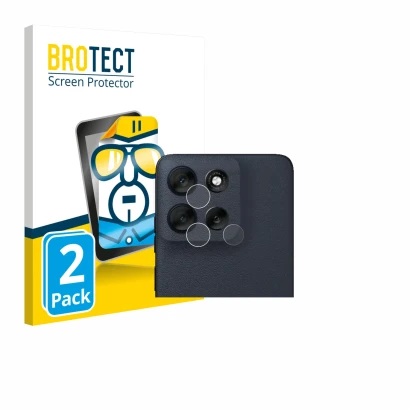 Front side of a product packaging with the brand logo BROTECT. Next to it is the device Motorola Moto G56 (ONLY Camera Lens) s