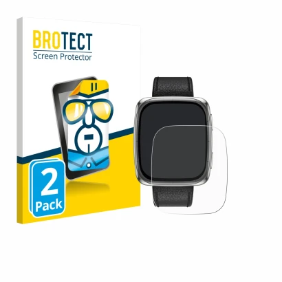 Front side of a product packaging with the brand logo BROTECT. Next to it is the device Amazfit Active 2 (rectangular) shown w