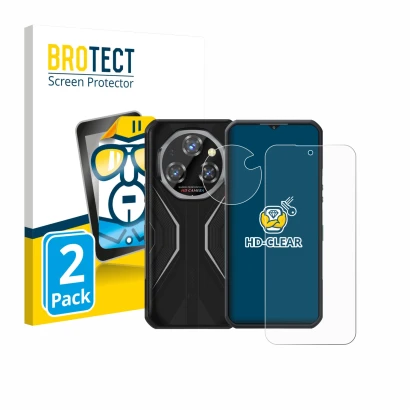 Front side of a product packaging with the brand logo BROTECT. Next to it is the device Oukitel WP55 Pro (Front+Camera) shown