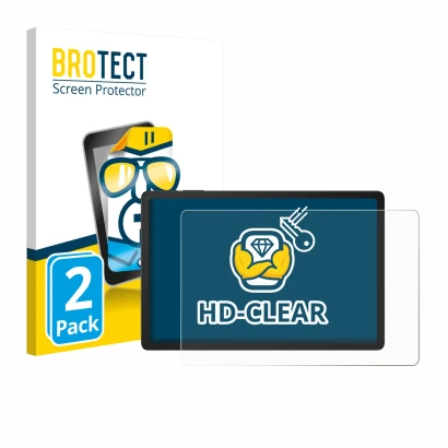 Front side of a product packaging with the brand logo BROTECT. Next to it is the device Doogee Tab G6 Plus shown with the corr