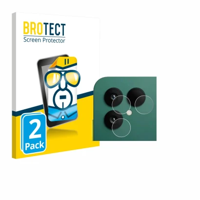 Front side of a product packaging with the brand logo BROTECT. Next to it is the device Fairphone 6 (ONLY Camera) shown with t