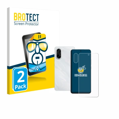 Front side of a product packaging with the brand logo BROTECT. Next to it is the device OnePlus Nord CE 5 (Front+Camera) shown