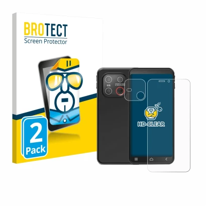 Front side of a product packaging with the brand logo BROTECT. Next to it is the device Emporia Smart 7 Lite (Front+Camera) sh