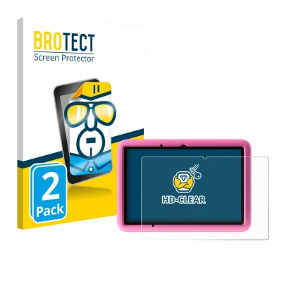 Front side of a product packaging with the brand logo BROTECT. Next to it is the device Blackview Tab A6 Kids shown with the c